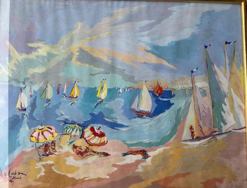Louis André Cabane (xxéme) Öl Auf Papier - Strandszene Um 1930