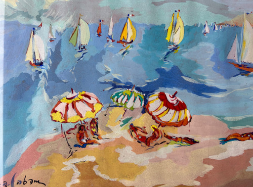 Louis André Cabane (xxéme) Öl Auf Papier - Strandszene Um 1930