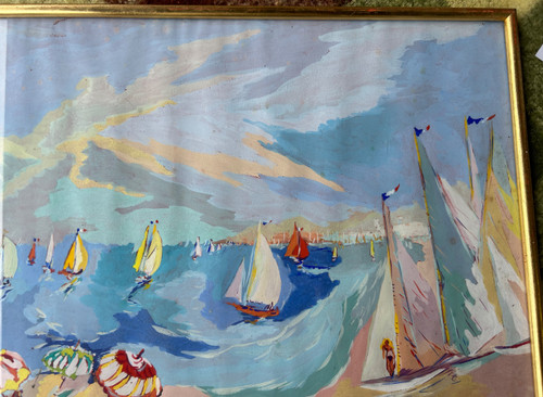 Louis André Cabane (xxéme) Öl Auf Papier - Strandszene Um 1930