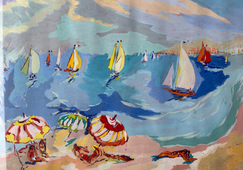 Louis André Cabane (xxéme) Öl Auf Papier - Strandszene Um 1930