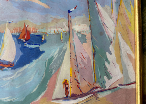 Louis André Cabane (xxéme) Öl Auf Papier - Strandszene Um 1930