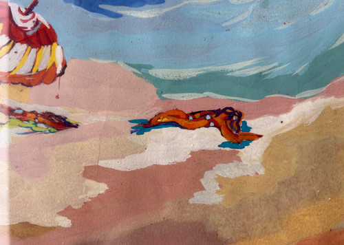 Louis André Cabane (xxéme) Öl Auf Papier - Strandszene Um 1930