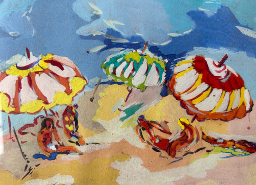 Louis André Cabane (xxéme) Öl Auf Papier - Strandszene Um 1930