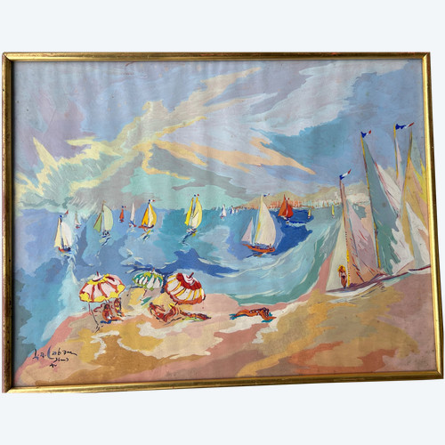 Louis André Cabane (xxéme) Öl Auf Papier - Strandszene Um 1930