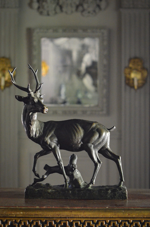 Grande animale in bronzo / cervo / giovane fonditore gruet