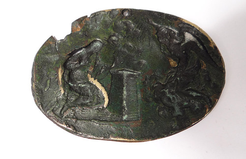 Ovales Plättchen Medaille Bronze Verkündigung Jungfrau Gabriel Italien XVI.