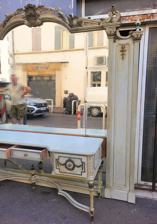 Louis XVI Style Lacquered Wood Dressing Table With Mirror, Early 20th Century