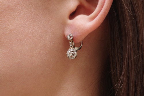 Orecchini antichi con diamanti Dormeuses 0,20 carati in platino e oro bianco 18 ct.