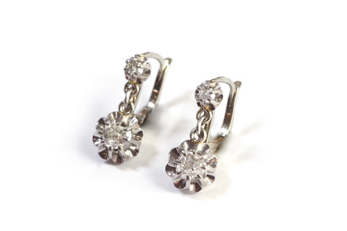 Orecchini antichi con diamanti Dormeuses 0,20 carati in platino e oro bianco 18 ct.