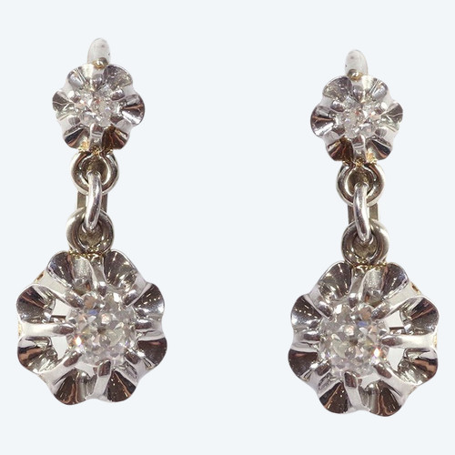 Orecchini antichi con diamanti Dormeuses 0,20 carati in platino e oro bianco 18 ct.