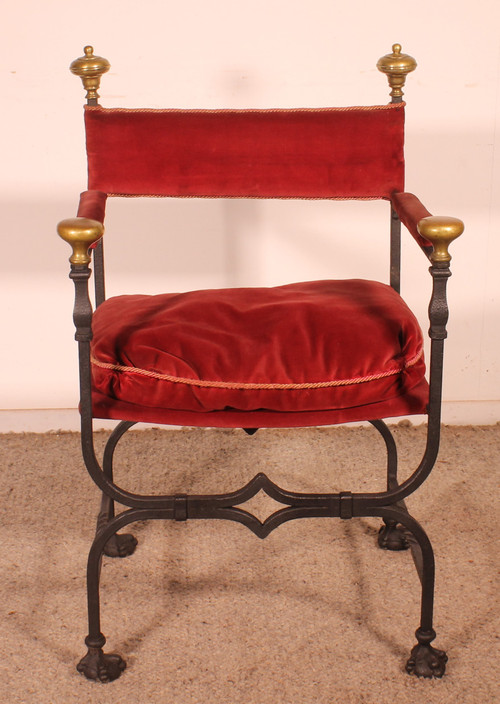 Paire De Fauteuils Curule En Fer Forgé Et Bronze