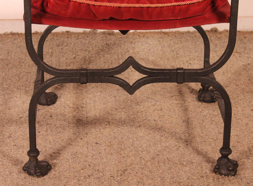 Paire De Fauteuils Curule En Fer Forgé Et Bronze