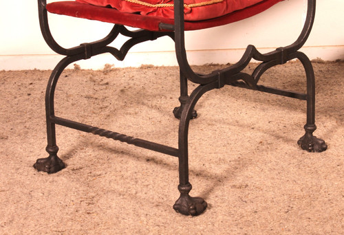 Paire De Fauteuils Curule En Fer Forgé Et Bronze