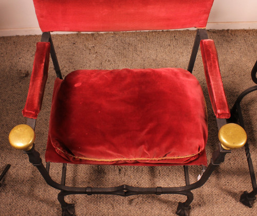 Paire De Fauteuils Curule En Fer Forgé Et Bronze