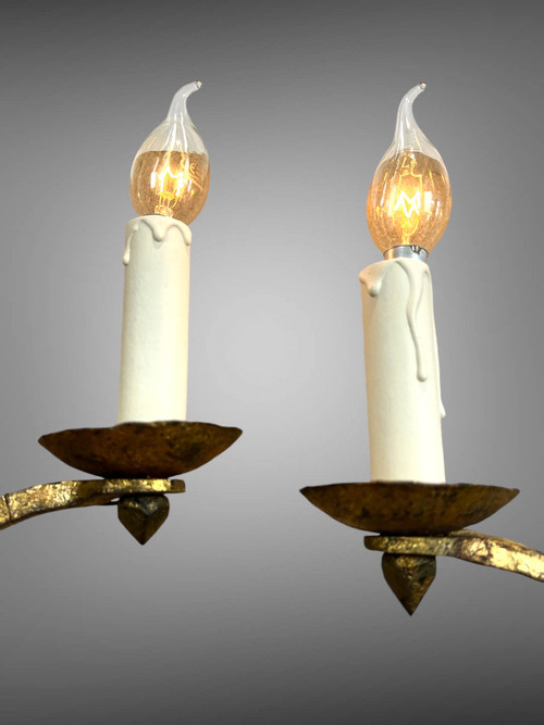 PAIR OF WALLLIGHTS BY ROBERT AND ROGER THIBIER 20th CENTURY IN GILDED AND MARTELLED IRON