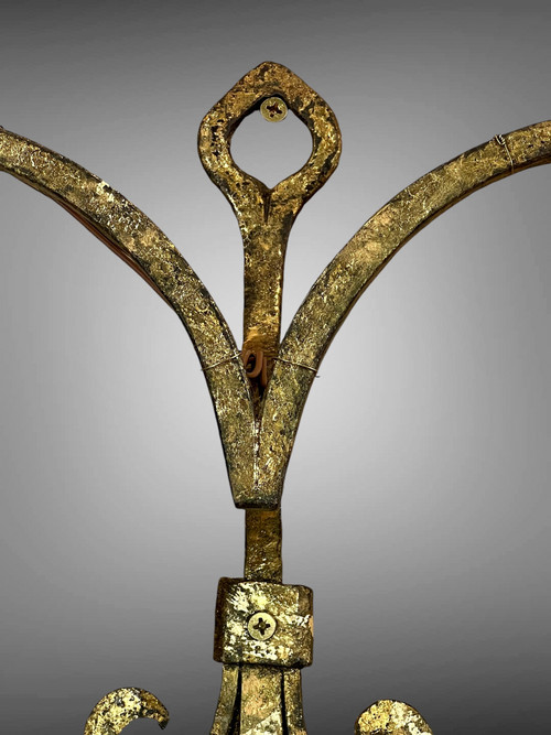PAIR OF WALLLIGHTS BY ROBERT AND ROGER THIBIER 20th CENTURY IN GILDED AND MARTELLED IRON