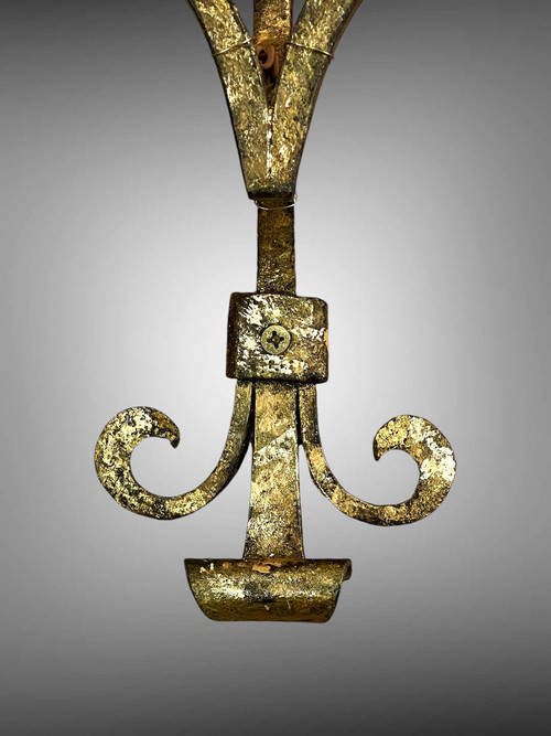 PAIR OF WALLLIGHTS BY ROBERT AND ROGER THIBIER 20th CENTURY IN GILDED AND MARTELLED IRON