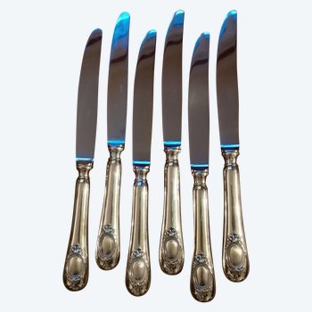 Beautiful suite of 6 large table knives in silver metal from the Napoleon III period