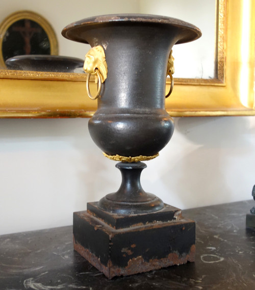 Rare cast iron and gilt bronze vase, Empire period