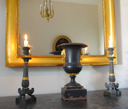 Rare cast iron and gilt bronze vase, Empire period