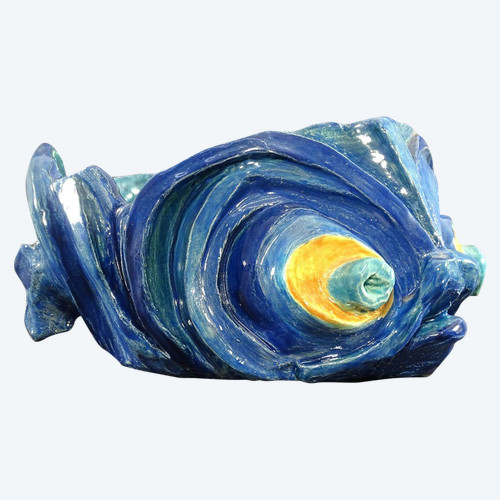 Philippe Rochette-castel (1941-2023), Vide-poches, enamelled Ceramics En Camaïeu De Bleu.