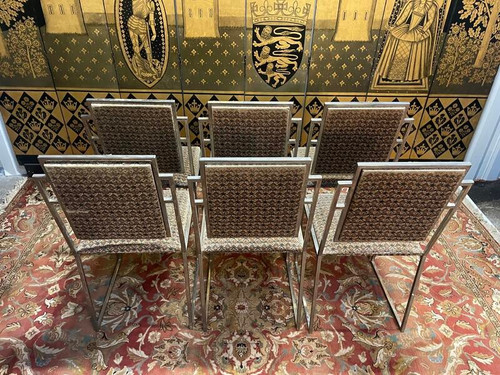 Suite de 6 chaises 1970 Willy Rizzo inox