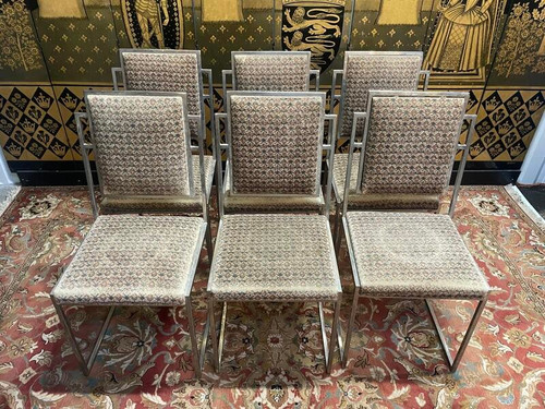 Suite de 6 chaises 1970 Willy Rizzo inox