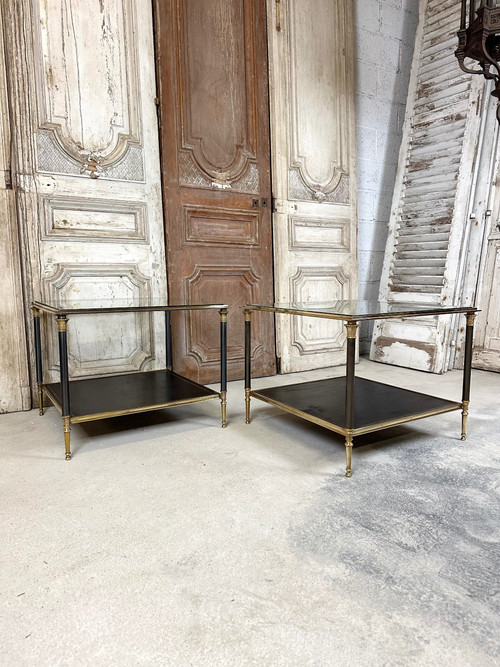 Paire de tables 20eme en bronze doré et patiné