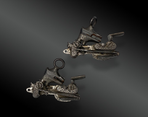 Coppia di pistole di lusso a pietra focaia di Joseph LLINAROS Spagna circa 1800