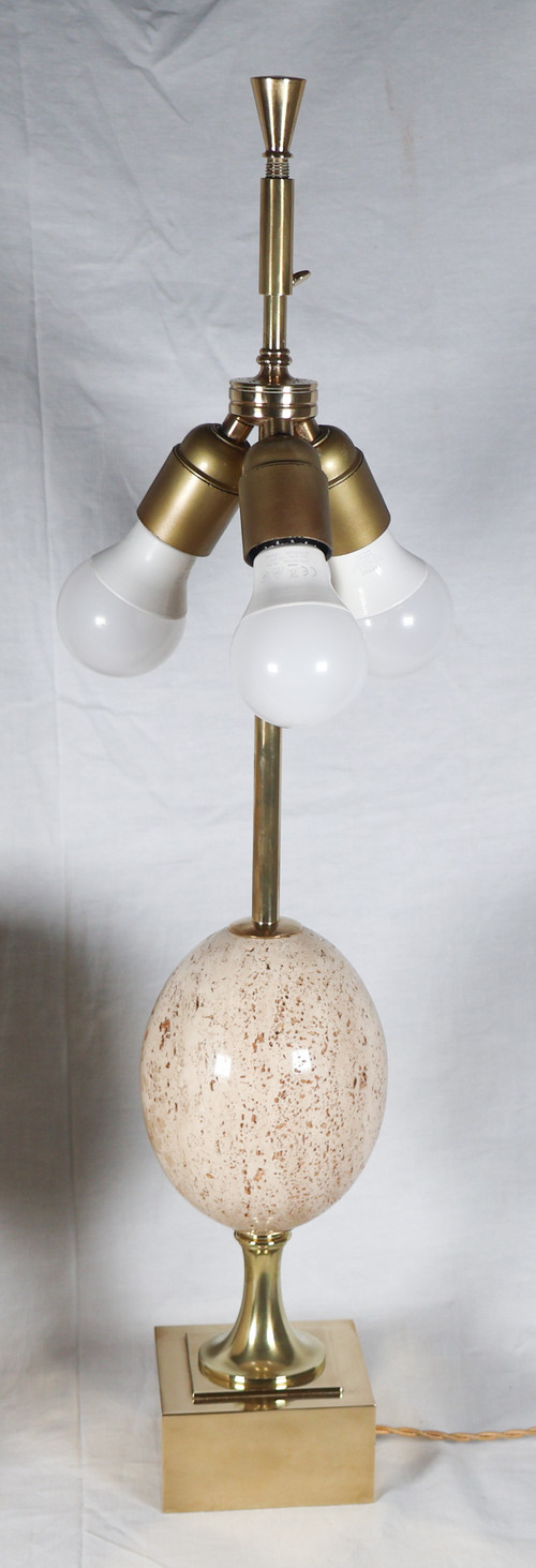 Maison CHARLES Lampe Ei aus Travertin 60/70er Jahre