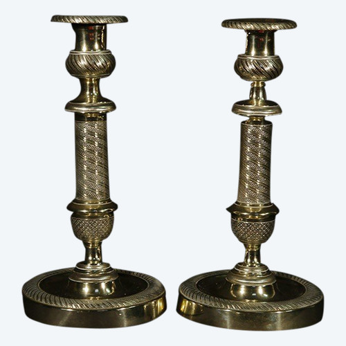 Pair of chiseled bronze candlestick Directoire period XVIIIth century