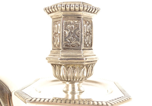 Coppia di candelabri a 2 luci Luigi XIV Christofle Dupérier Metallo argentato XX secolo