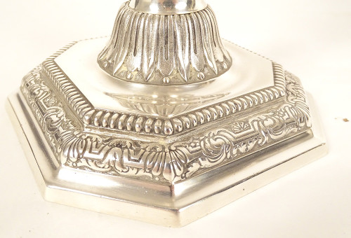 Coppia di candelabri a 2 luci Luigi XIV Christofle Dupérier Metallo argentato XX secolo