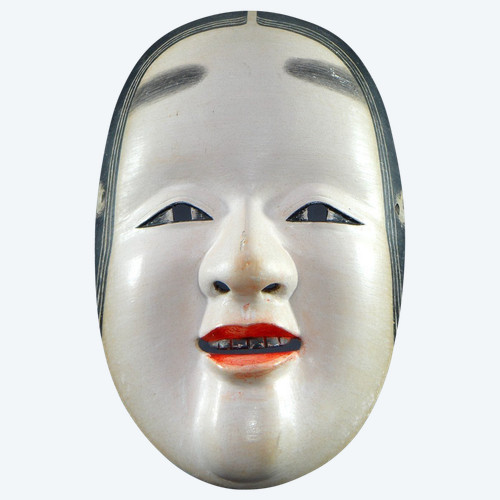 Japon, Début Du XXème Siècle, Masque De Théâtre Du Noh Personnage Ko-omote En Bois Polychrome. 