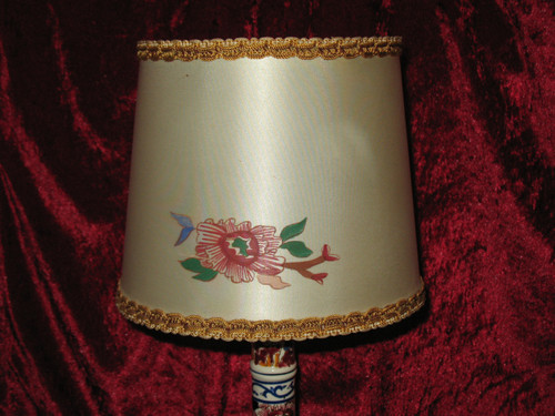 Gien earthenware candlestick lamp decorated with peonies with its original lampshade