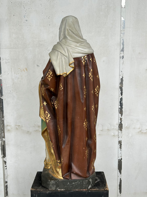 Sainte Anne L’éducation De La Vierge Marie - Grande Sculpture En Terre Cuite Polychrome H 120 