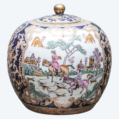 Pôt asiatique, décor chasse à courre, Vénerie