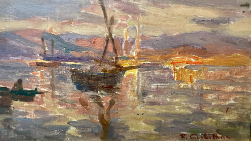 Marine of a Corsican Harbour by François Corbellini (1863 - 1943)