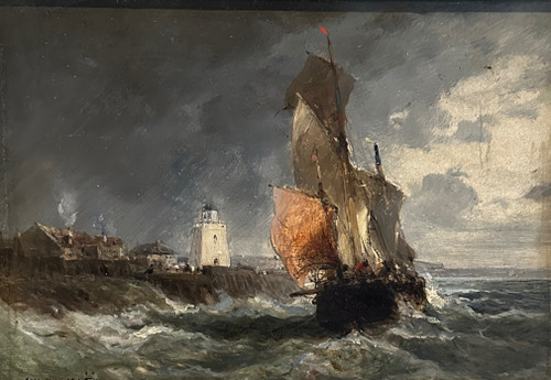 Jules Noel, Huile Sur Panneau Bateau De Pêche Signée (1810 - 1881)