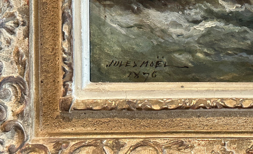 Jules Noel, Huile Sur Panneau Bateau De Pêche Signée (1810 - 1881)