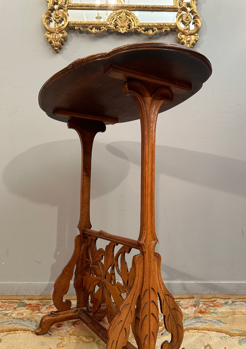 Emile Gallé, Raro tavolo con piedistallo Art Nouveau con rondini (1846 - 1904)