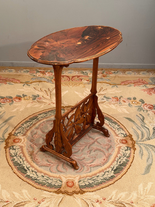 Emile Gallé, Raro tavolo con piedistallo Art Nouveau con rondini (1846 - 1904)