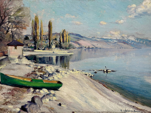 Paul Lépinard (1887-1963), Öl Auf Paneel Blick Auf Den See Signiert
