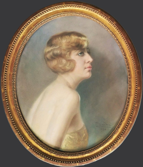 Portrait Of A Lady Pastel By Enrique Dorda Y Rodriguez Spanish Painter Art Deco 