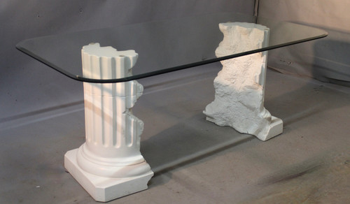 Table à Dessus Verre , Piètement Plâtre Signé Pacini 