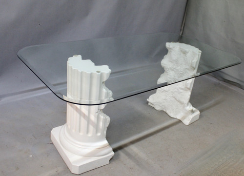 Table à Dessus Verre , Piètement Plâtre Signé Pacini 