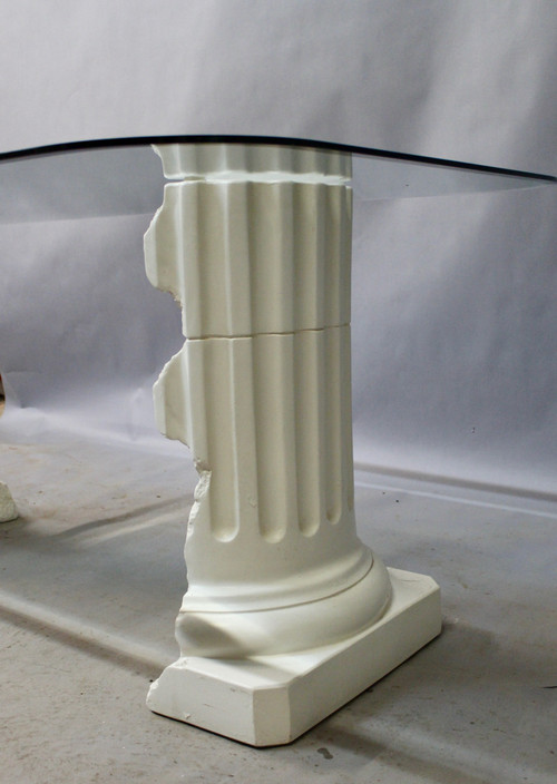 Table à Dessus Verre , Piètement Plâtre Signé Pacini 