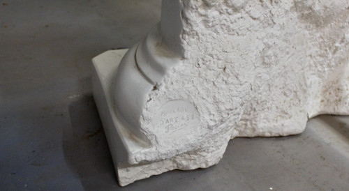Table à Dessus Verre , Piètement Plâtre Signé Pacini 