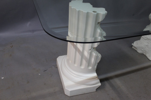Table à Dessus Verre , Piètement Plâtre Signé Pacini 