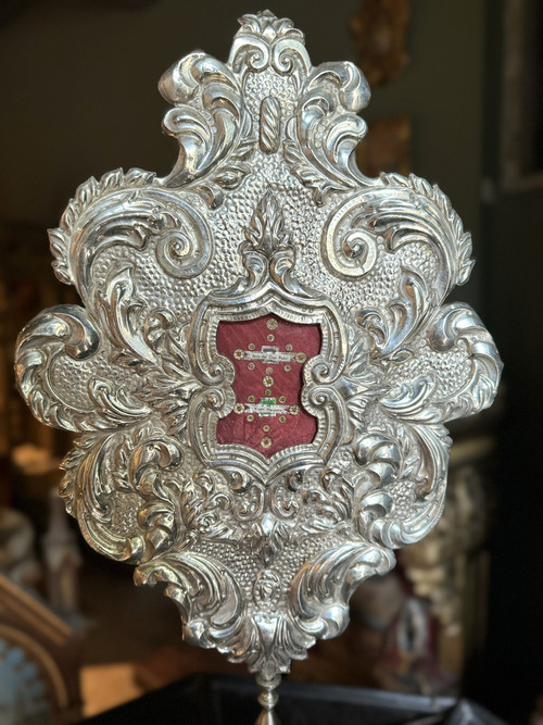 Reliquary Monstrance In Silvered And Repoussé Copper - Spain - 19th century